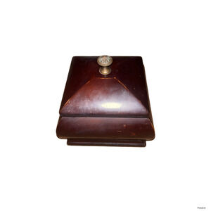 Bombay Co Jewelry Ring Box Mahogany Wood Green Velvet Lined VTG Read